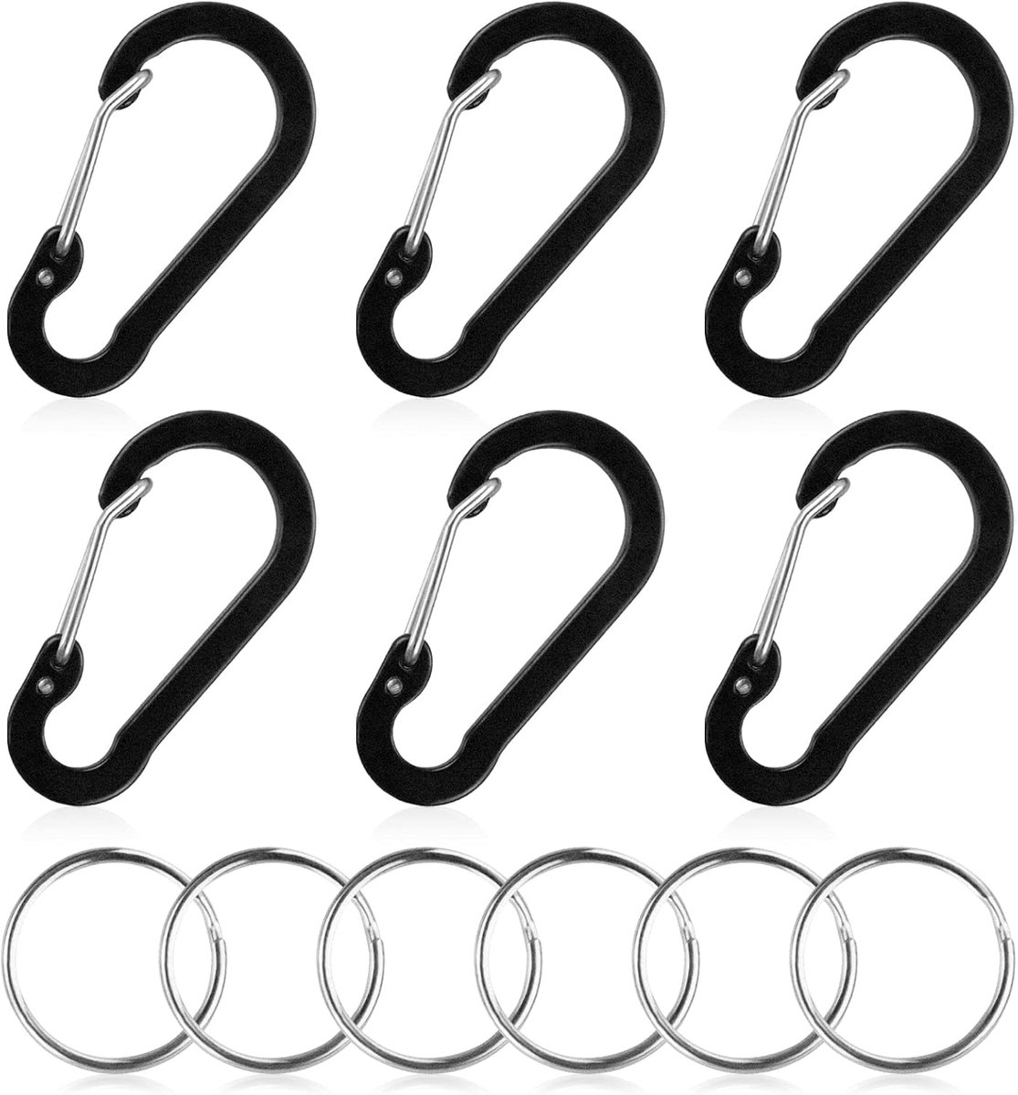 Set van 6 karabijnhaken, sleutelhanger, mini-karabijnhaak met kliksluiting, sleutelhanger, karabijnhaak