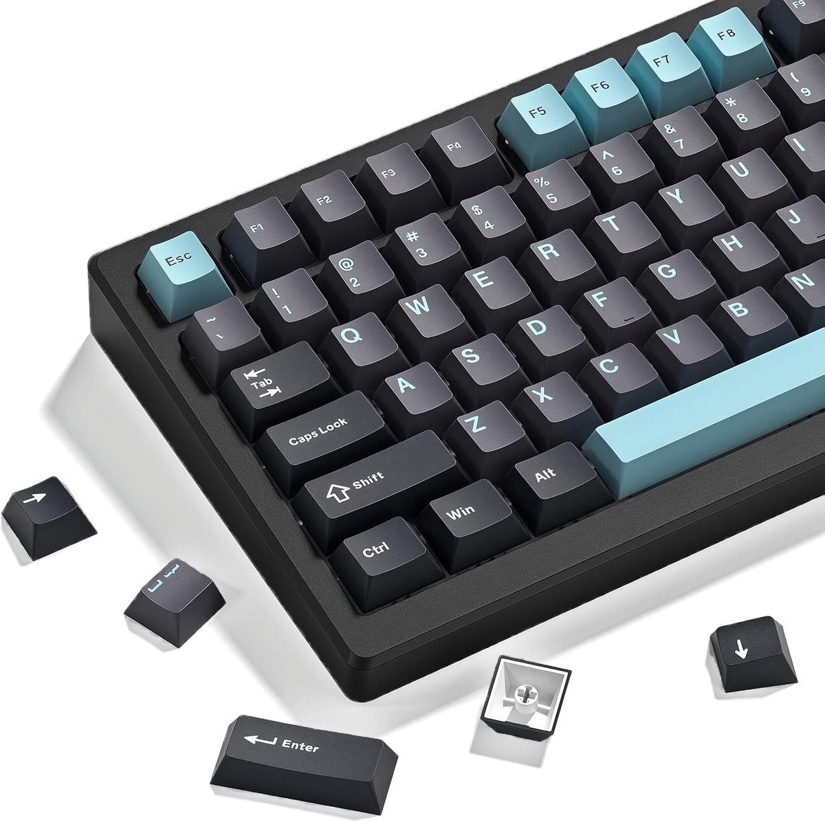 dagaladoo Double Shot PBT Keycaps Set, Aangepaste Toetsenbord Keycaps,189 Toetsen Volledige Set, ISA Profiel Keycaps voor 60% 65% 70% 100% MX-schakelaars Mechanisch Toetsenbord (Grijs/Donkerblauw,