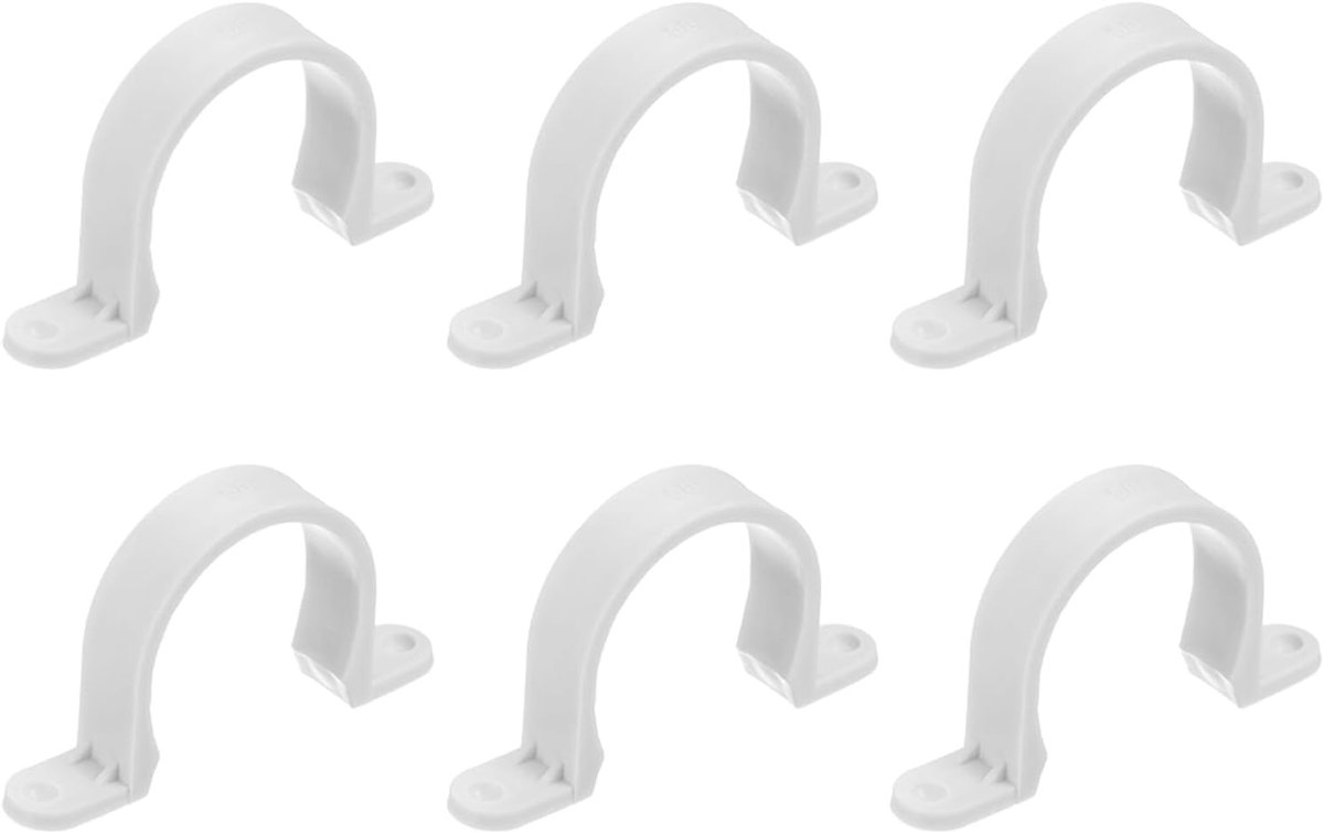 6 stuks buisklemmen van pvc, 50 mm (2 inch), buisklem van kunststof met 2 gaten, montagebeugel voor pvc-buizen, kabel wit