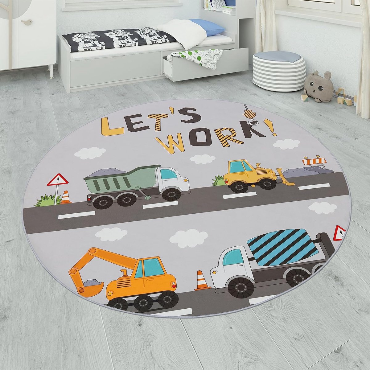Home Vloerkleden Voor Kinderen Laagpolige Vloerkleden Voor Kinderkamer Met Versch. Designs Speelvloerkleden Meerkleurig, Maat:Ø 160 cm rondje, Kleur:Grijs 2