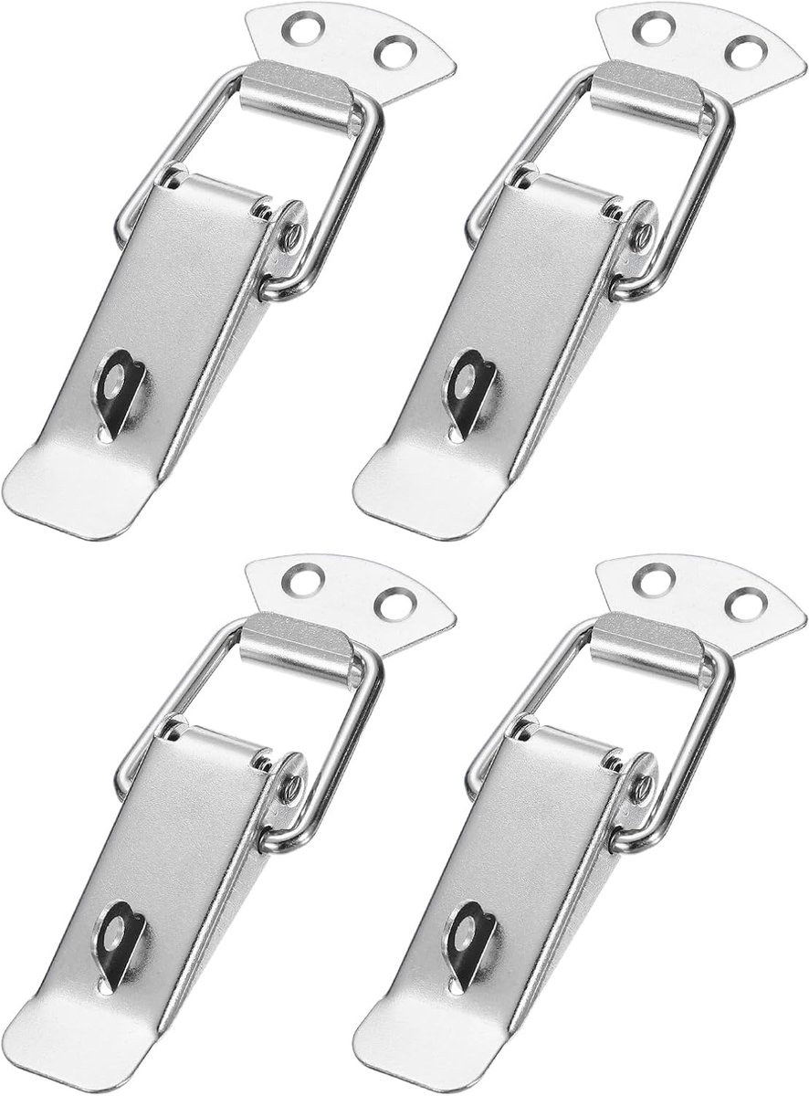 Stalen veerbelaste tuimelvergrendeling 10,9 cm, 4 stuks grendel vangsten hasp klem clip met gat voor koffer doos kist kofferbak gereedschapskisten kast, zilverkleur