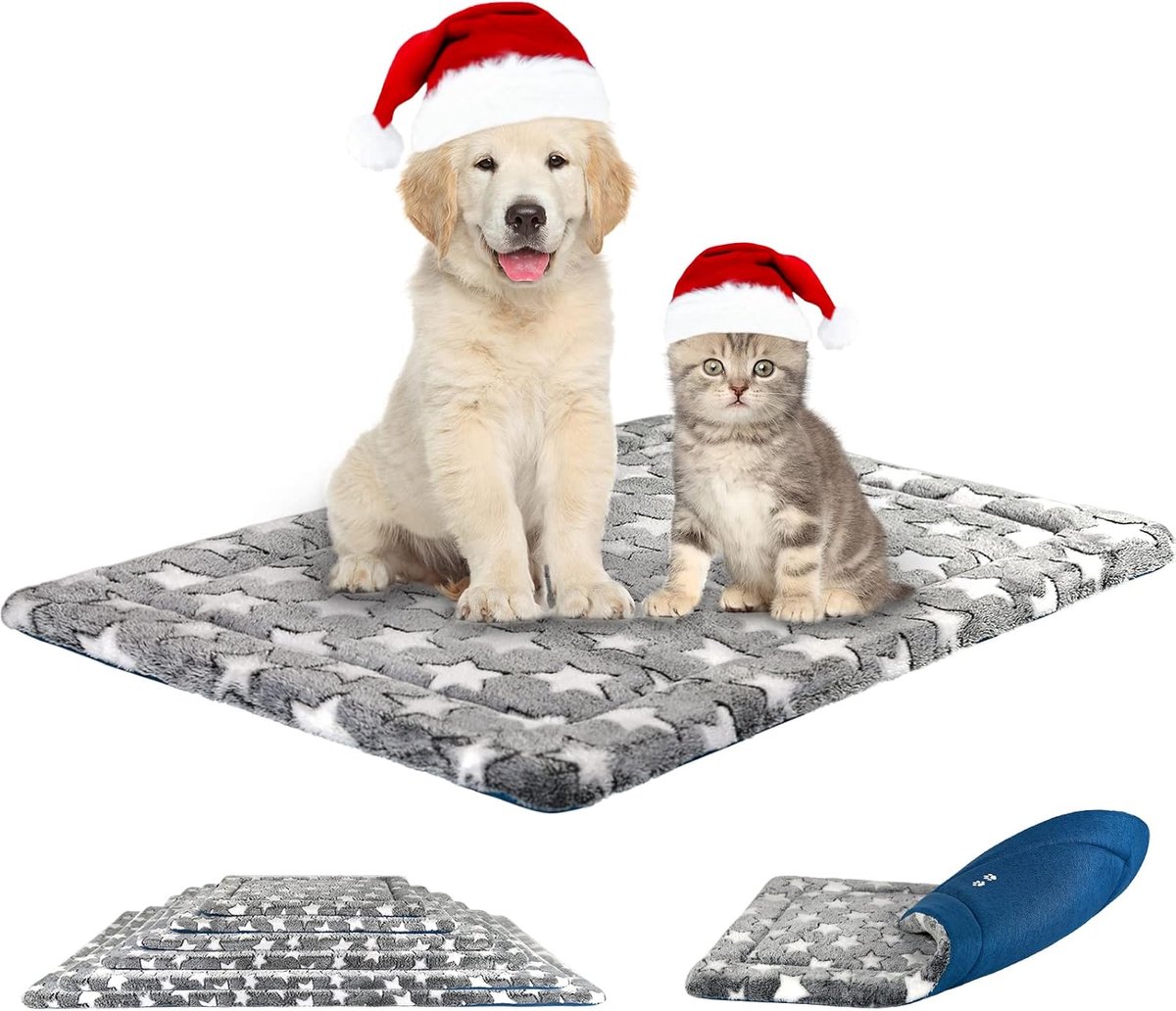 hondenbedmat, omkeerbaar koel en warm 76 x 51 cm hondenkratmat, machinewasbaar hondenbed, kwestie van schuim met hoge dichtheid, hondenkussen, huisdierbedden voor gemiddeld grote honden, grijsblauw