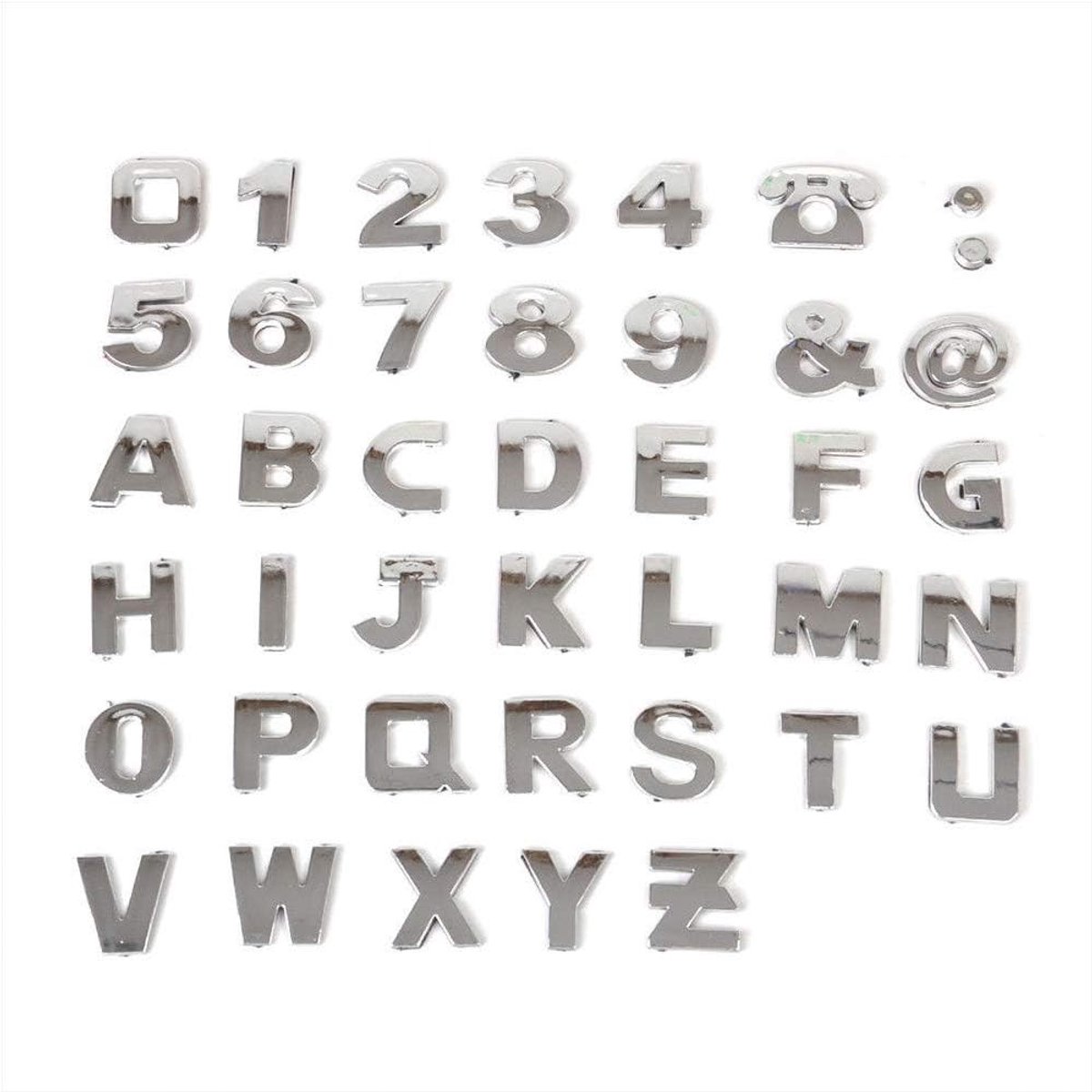 40 stuks 3D-metalen autostickers, doe-het-zelf, 26 alfabetletters, chroom, zilver, cijfersymbool, badge, stickers, auto, motorfiets, decoratie