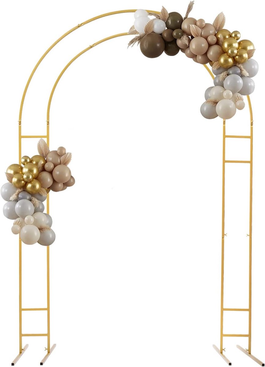 Tuinboog met sokkel, metalen klimplanten, 150 × 220 cm, metaal, bruiloftsboog, dubbele buis, bruiloftsboog voor tuin, gazon, terras, bruiloft, binnenplaats, binnen, outdoor, feestdecoratie