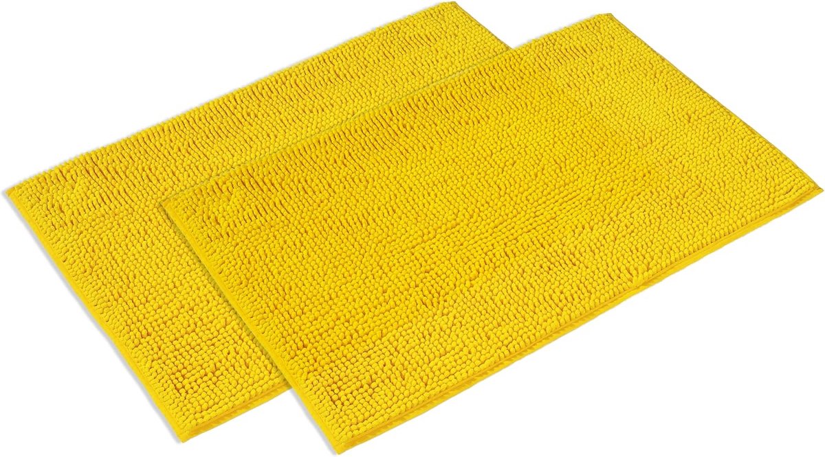 Badmatset 2-delig, geel, 50 x 80 cm, antislip en wasbaar, badmat, wc-mat