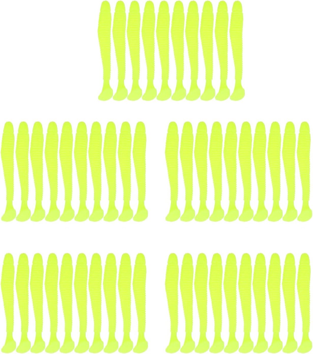 Plastic visaas voor makreel, 50 stuks 5 cm zacht kunstaas, plastic visaas staart grub aas visgerei accessoire 9 kleuren (geel)