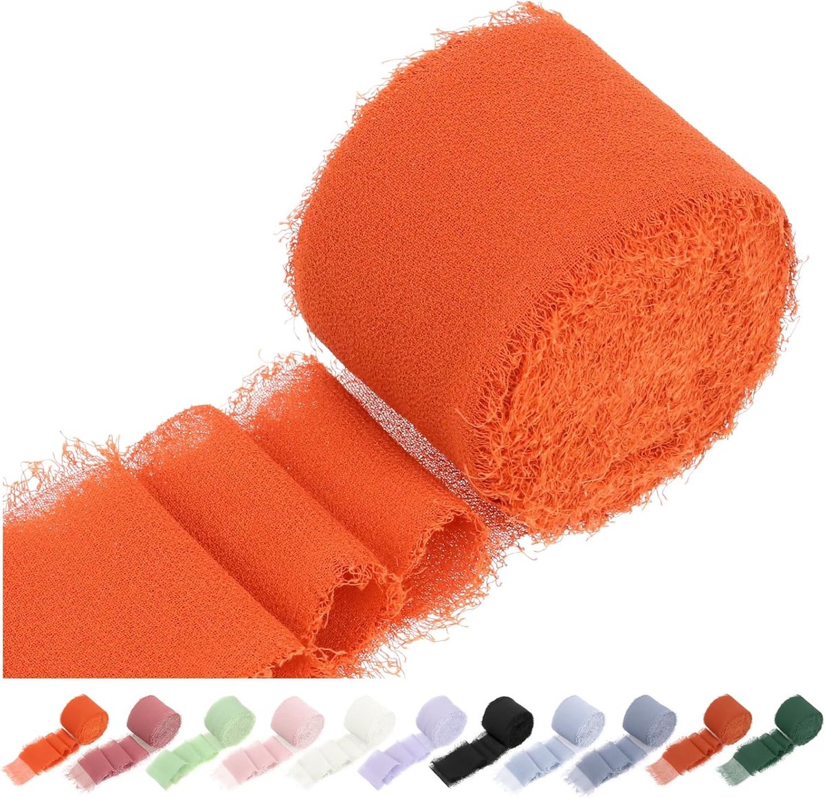 1 rol Oranje ca. 3,8 cm x 10 meter handgemaakte franjes chiffon lint, franjes stof banden, handgemaakt zand & nude lint voor cadeauverpakkingen, handwerk, decoratie