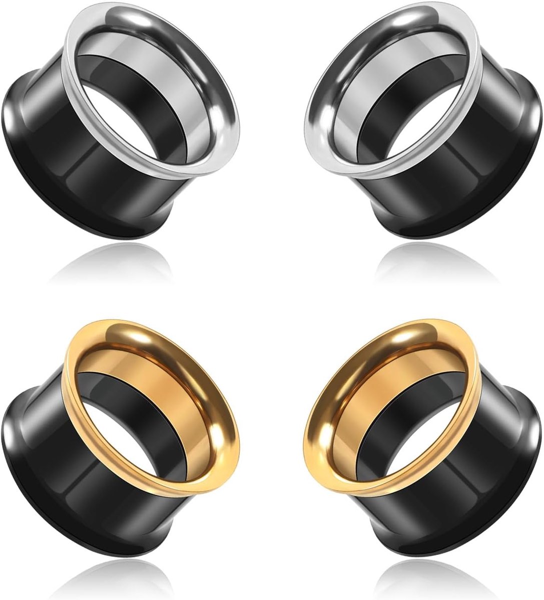Tunnels roestvrij staal zwart oor plugs expander gauges double flared piercing sieraden, 6-16 mm