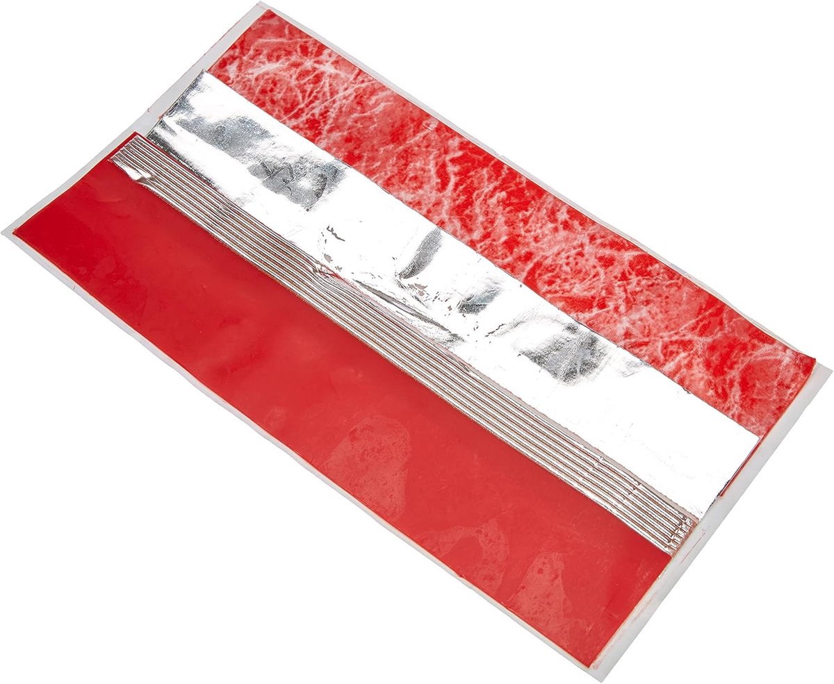 Creatives Hobby 7074-20235 Versierwasplaten mix rood/zilver, 3 halve wasplaten, ca. 200 x 50 x 0,5 mm en een wasstrip, voor het modelleren en decoreren van kaarsen