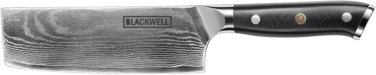 Blackwell Nakirimes Japanse Stijl - Groentemes Nakiri Knife - 67 Lagen Damaststaal VG10 - Zwart Ergonomisch Handvat - 17,5 cm
