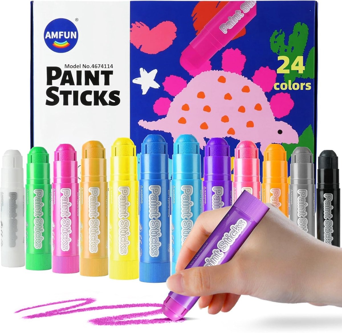 Verfsticks set van 24 - Wasbare tempera verfsticks - Sneldrogend, geen rommel, kindvriendelijk - SnelShoppen