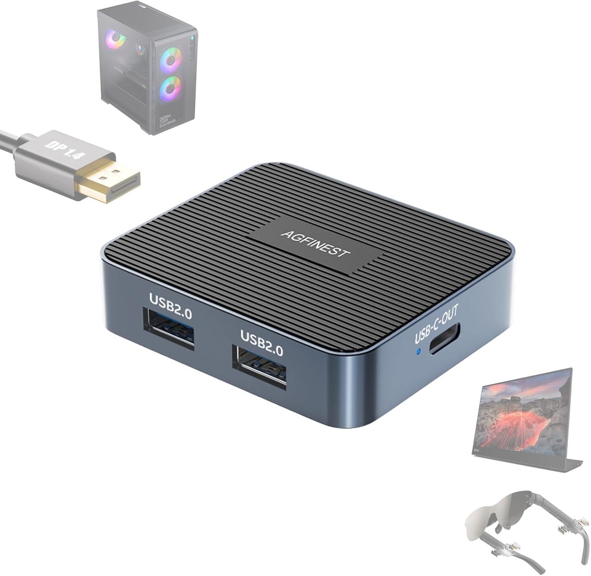 DisplayPort naar USB-C adapter - 4K120Hz 8K60Hz HDR - 3-poorts hub - voor AR brillen en draagbare monitor - SnelShoppen