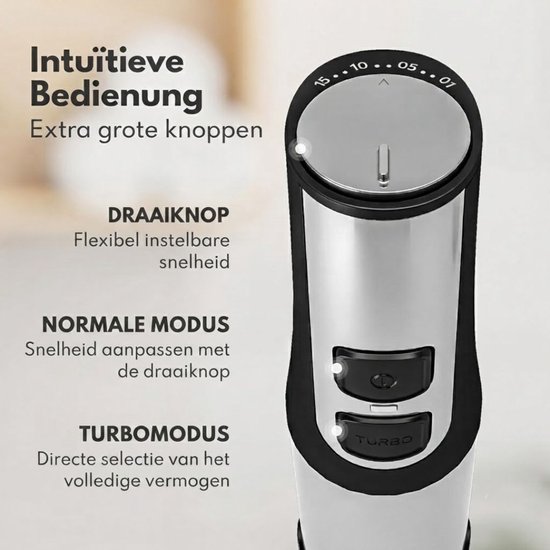 Lìon® Staafmixer Set - Staafmixer met Pureeropzetstuk - Elektrische Staafmixer - Zilver - 7cm x 7cm x 41cm van Lion — afbeelding 3