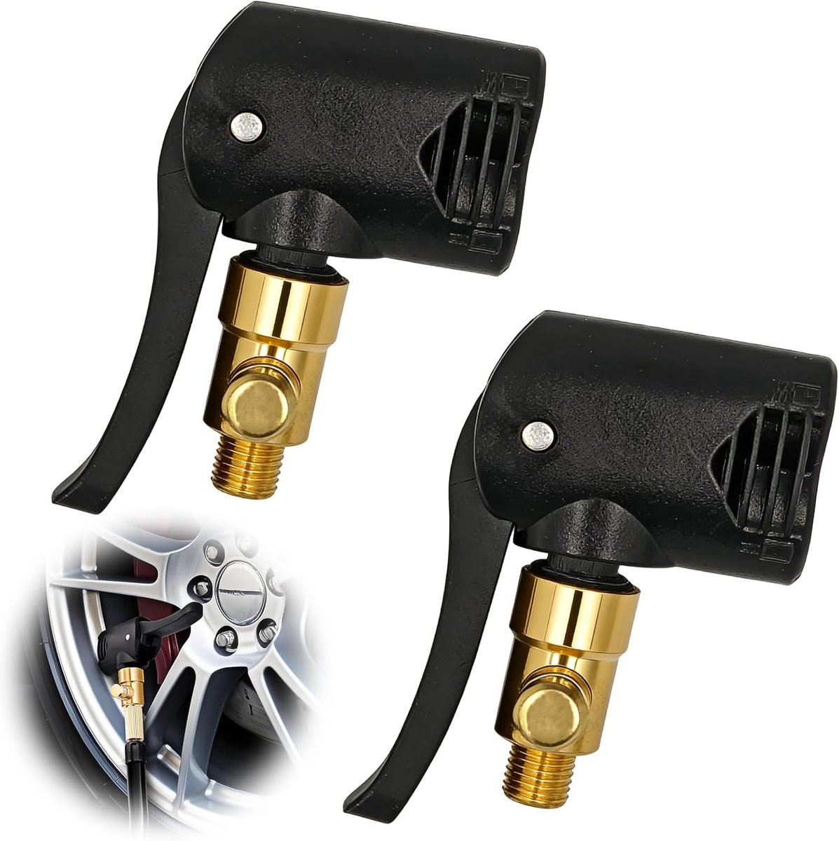 2 stuks opblaasopzetstuk, Presta/Schrader-ventieladapter van messing, opzetstuk voor fietspomp voor auto, ventieldop, compatibel met Tubeless mountainbike, auto, vrachtwagen, motorfiets