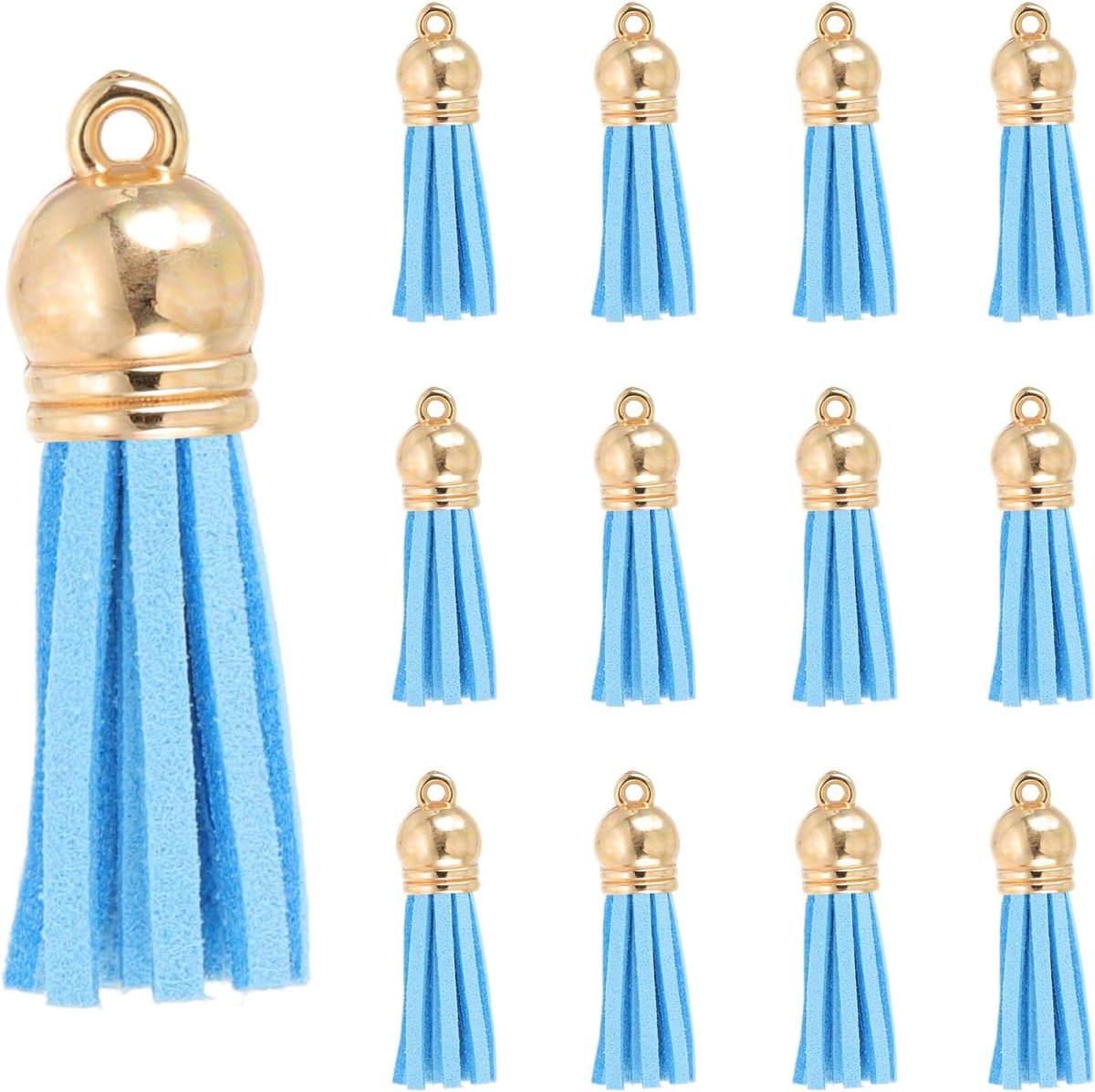 Kwastjes, 30 Stks Faux Lederen Suède Kwastje Sleutelhanger Charm Bulk met Gouden Cap voor DIY Craft Decor Handtassen Armbanden Sieraden Maken Sleutelhanger, Hemelsblauw