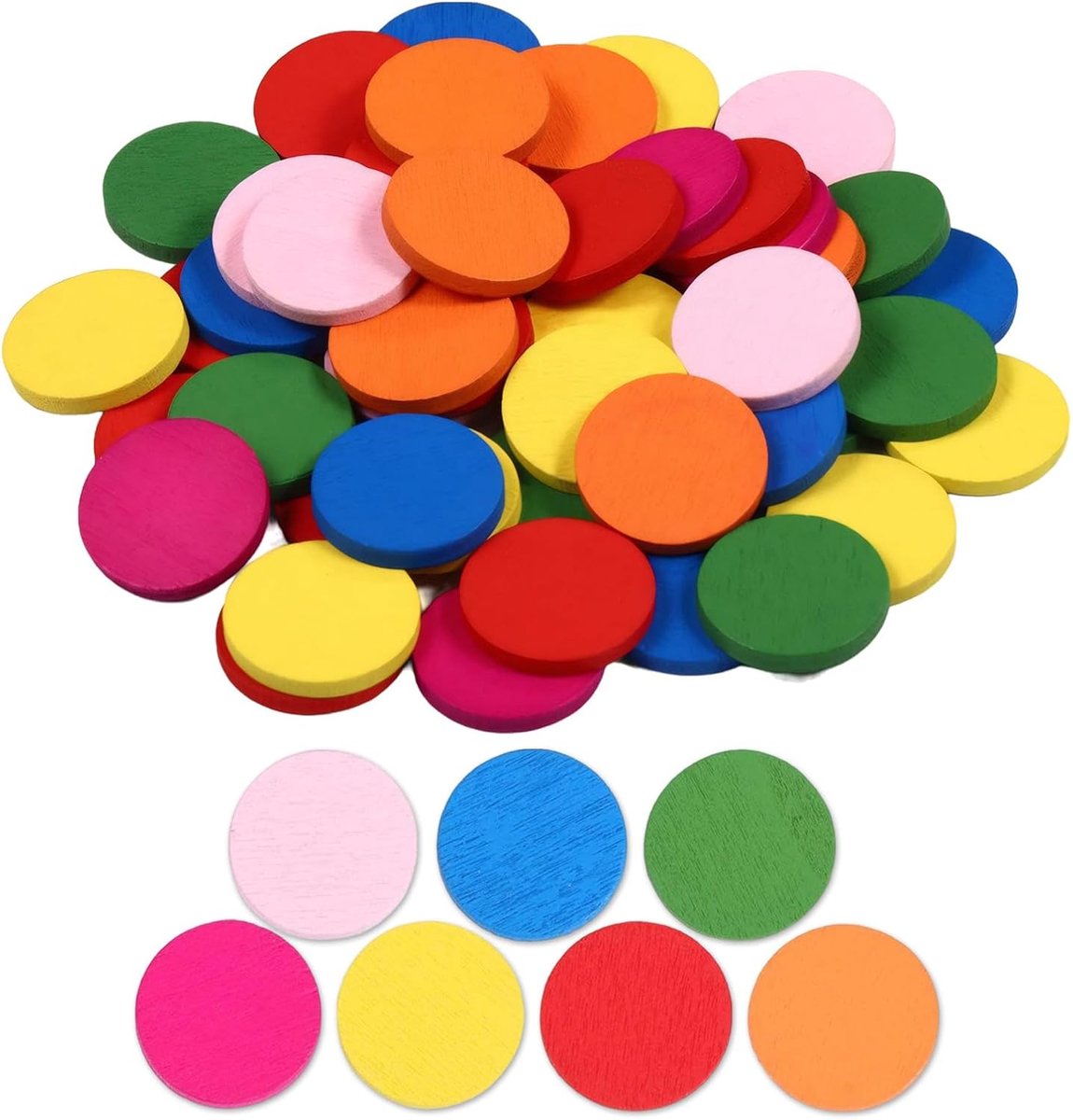 Bingo Chips – 150 Kleurige Houten Chips – Creatief Educatief Speelgoed – Veilig & Duurzaam – Geschikt voor Kinderen – Multifunctionele Houten Fiches
