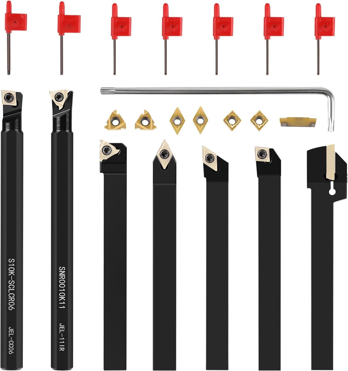 21 stuks 10 mm draaimachieedschapsset, turning gereedschapsset met draaibare inzetstukken van hardmetaal voor het afsteken, oppervlakteafwerking van het werkstuk