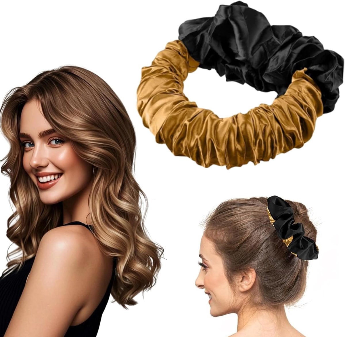 1 stuk Heatless Curls Warmtevrije krullus, fluwelen zilveren overnachtingsroller, krultang, hoofdband voor zachte slaaplussen, geschikt voor lang, dik haar van vrouwen (bruin)