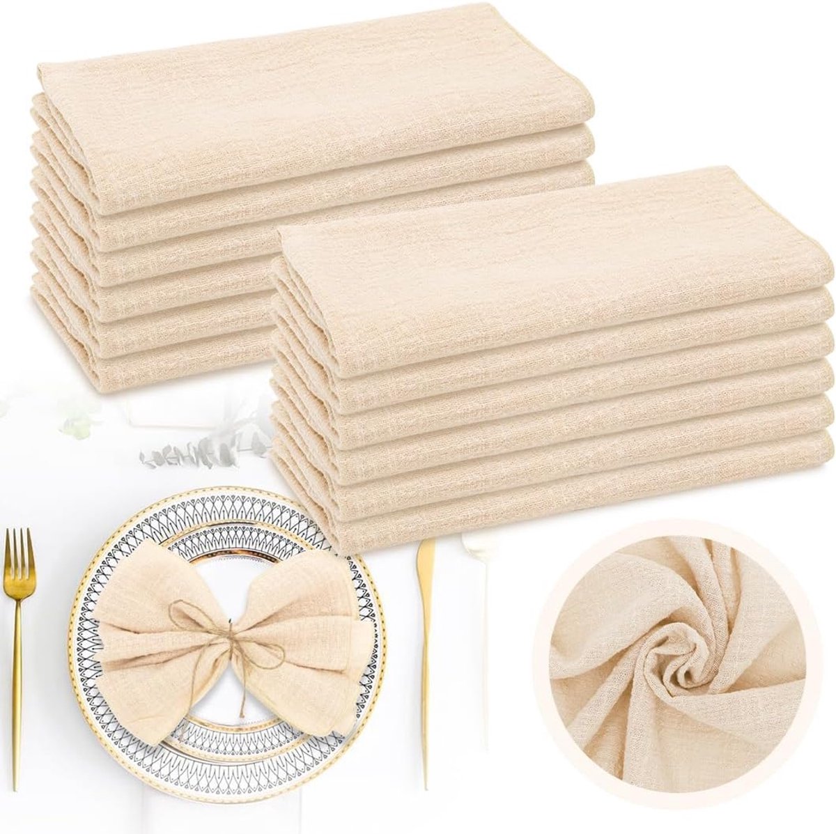 Stoffen servetten Beige, 42x42cm katoenen servetten stof, wasbare tafelservetten stoffen servetten kerstmis voor familiefeesten, bruiloften, verjaardagen, diners en feesten