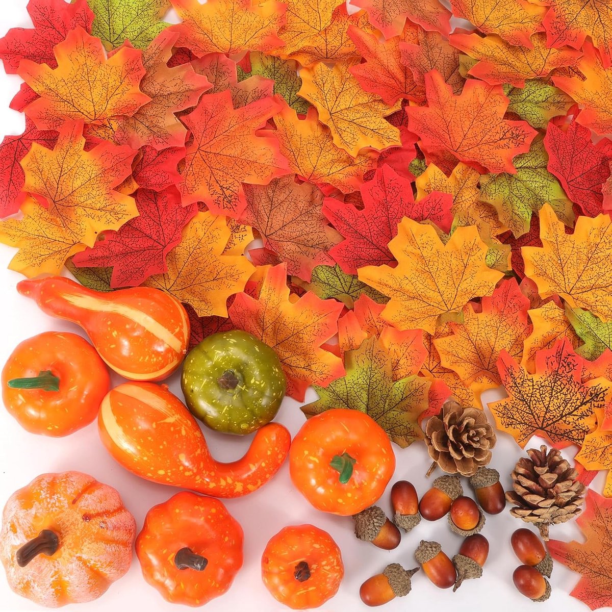 Herfstdecoraties, Kunstmatige Herfstbladeren, Kunstmatige Pompoen, Esdoornbladeren, Herfstbladeren, Thanksgiving Decoraties Halloween Herfst Oogst Tafeldecoraties