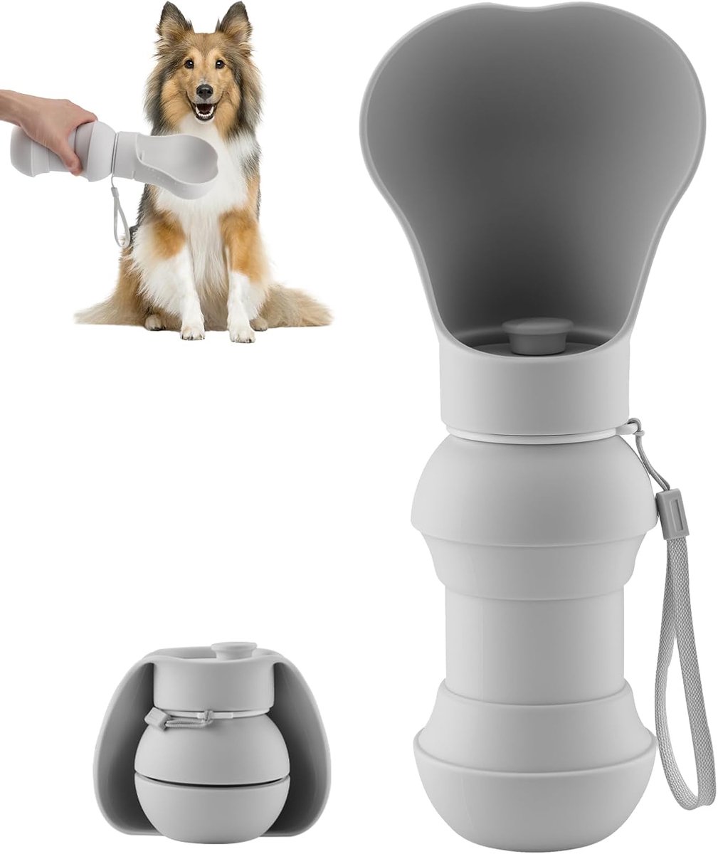 Drinkfles voor Honden, 550 ml, Siliconen, Lekvrij, Opvouwbaar, Draagbaar, Voor Buiten