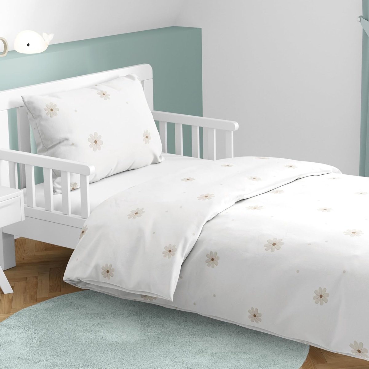 babybeddengoed 100x135 cm – 2-delige set met kussensloop 40x60 – katoen – kinderbeddengoed bloemen madeliefjes design – Oeko-TEX gecertificeerd