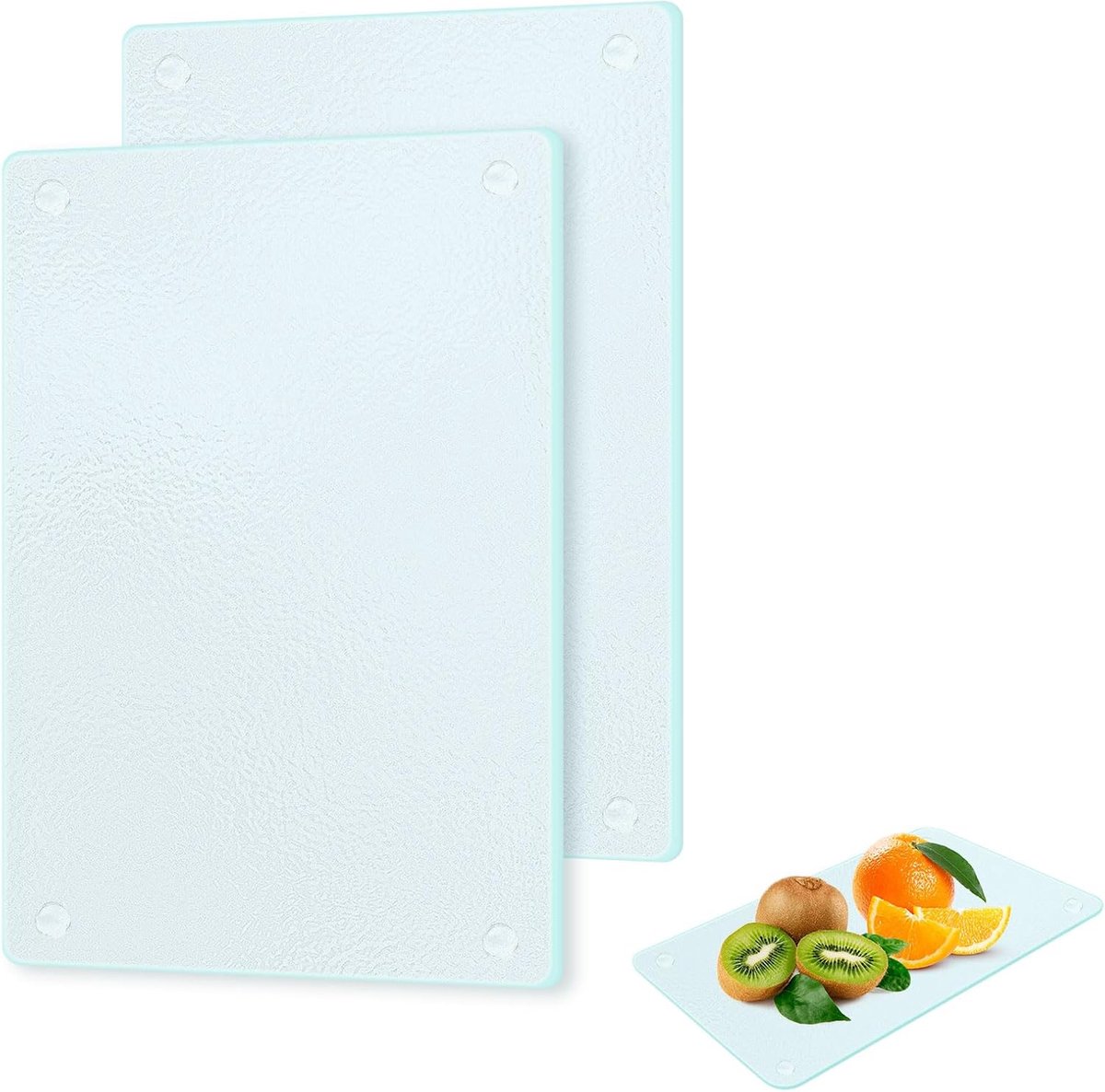 snijplank, 2 stuks, met antislip siliconen voeten, gehard glas, snijplank voor het koken, koken van groenten in de keuken (28 x 20 cm)