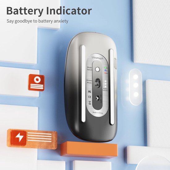 Draadloze Bluetooth Muis, BT5.0/5.1+2.4G Type C Oplaadbare Draadloze, Ergonomische Draagbare Muis voor Laptop, PC, Android, MacBook-Grijs en Zwart — afbeelding 3