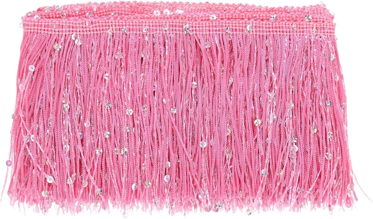 METERXITY 2 Yards Sequin Kwastje Franje Trim 4 "Sprankelend Polyester Franje Trim Lint Boho Kant Naaien Trimmen voor Latijnse Jurk/Rok/DIY Naaien Ambachten [Roze]