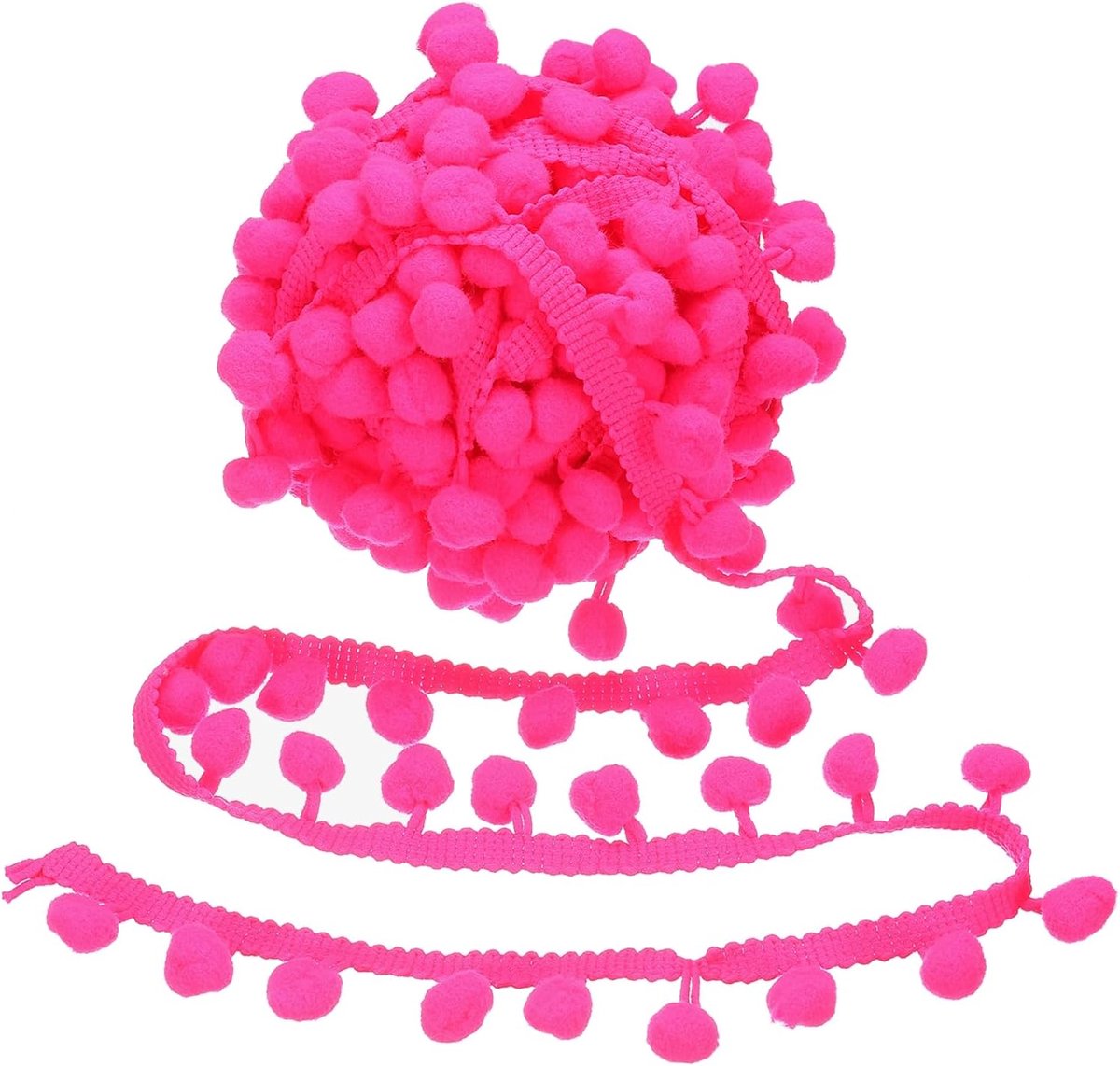10 yards Pom Pom Trim Lint, 2,5 cm breed fluorescerend roze pompon ball fringe trim naaien franjes stof trim lint voor doe-het-zelf ambachten gordijnen kussen woondecoratie