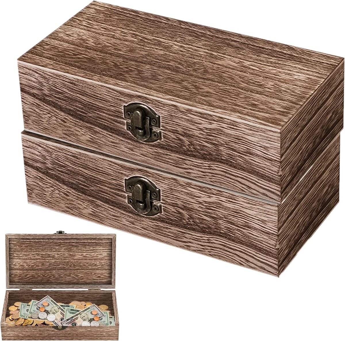 houten doos, houten doos met deksel, 2 stuks, met deksel, bruin, ongelakte houten kist, herinneringsdoos, knutselgeschenkdoos voor schilderen, decoratie, houten kist, opbergdoos, 20