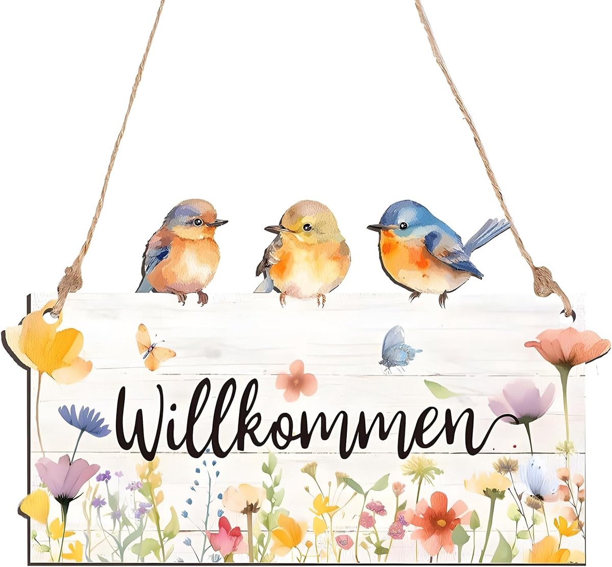 welkom, hout, hartelijk welkomstbord met ophangkoord, dubbelzijdig bedrukt deurbordje, decoratief bord, lente, vintage, hangdecoratie voor voordeur, vintage, thuis, tuin