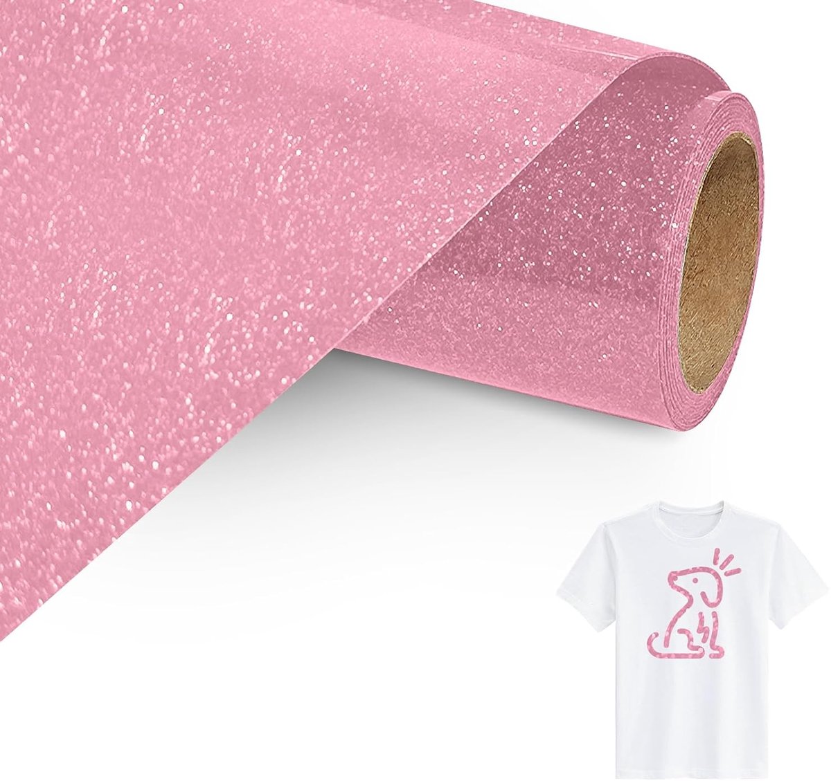 Roze Glitter Opstrijkbare Vinylrol Voor Stoffen, 30.5cm X 152cm Glitter Iron On Heat Transfer Vinyl met Wiedgereedschap, Opstrijkbare Flex Voor Stoffen, T-Shirts (Roze)