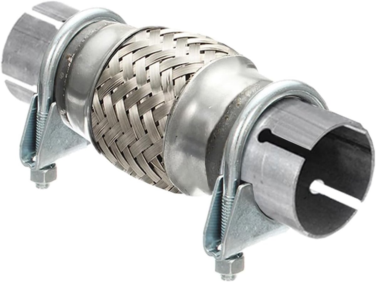 uitlaatpijp met 2 klemmen 55mm x 100mm/200mm Flexibele uitlaatverbinding reparatiepijp RVS Uitlaatreparatie Flexibele buis Gevlochten uitlaatpijpconnector
