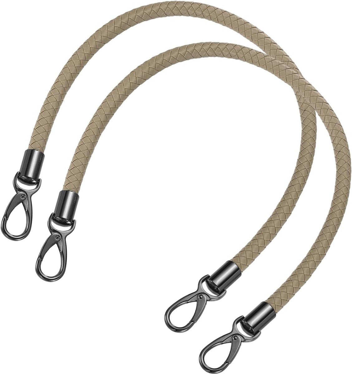 Lederen band voor handtas, 2 stuks, 60 cm, kort, van gevlochten PU-leer, met metalen gespen om te vervangen, bruin grijs + zwarte gesp