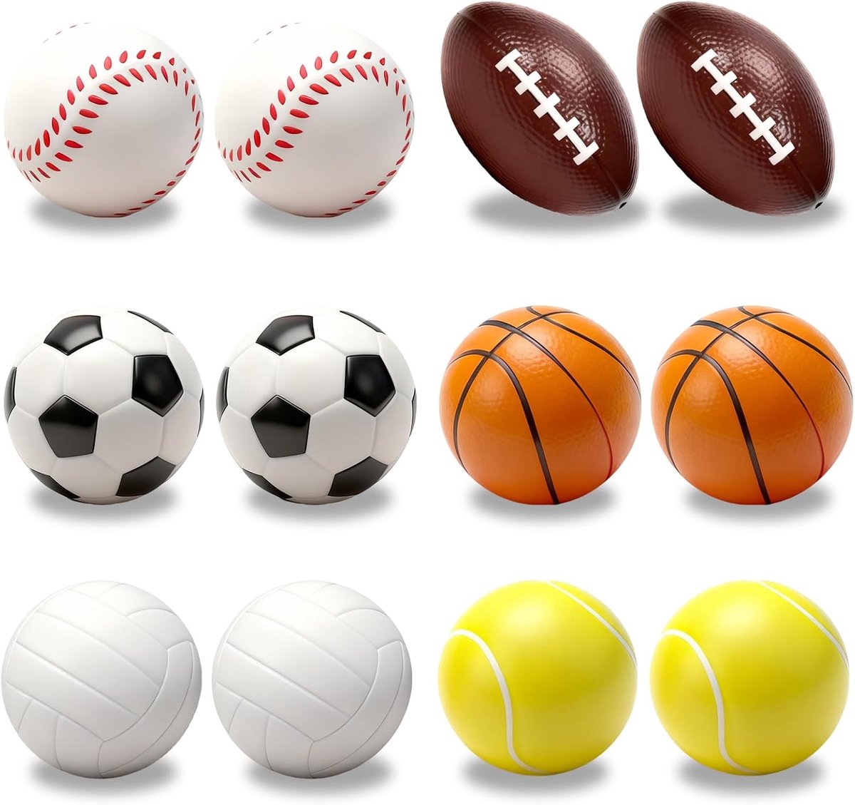 ballen, 12 stuks, antistressbal, stressbal, mini-voetbal, basketbal, tennis, honkbal, stressballen, verlichting van stress en angst, softbal, voetbal voor kinderen en volwassenen