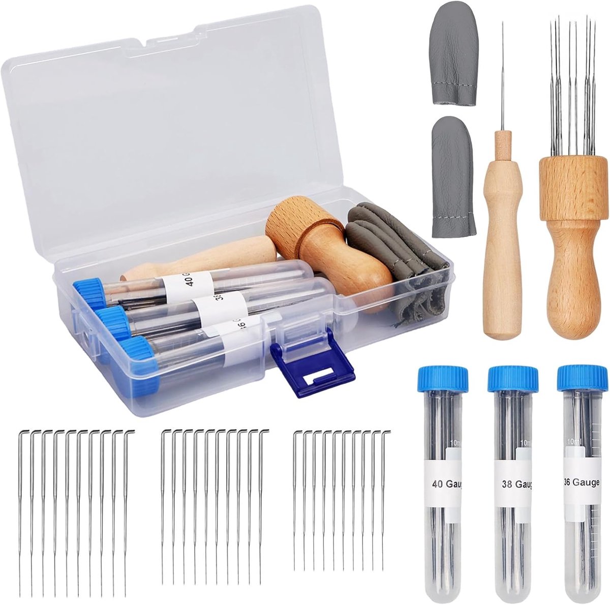 36 stuks naaldviltset, naaldvilt-accessoires met viltnaalden in 3 maten, starterviltnaalden, set voor droog vilten, viltset voor wolhandwerk, viltnaaldgreep van hout, ideaal voor beginners of