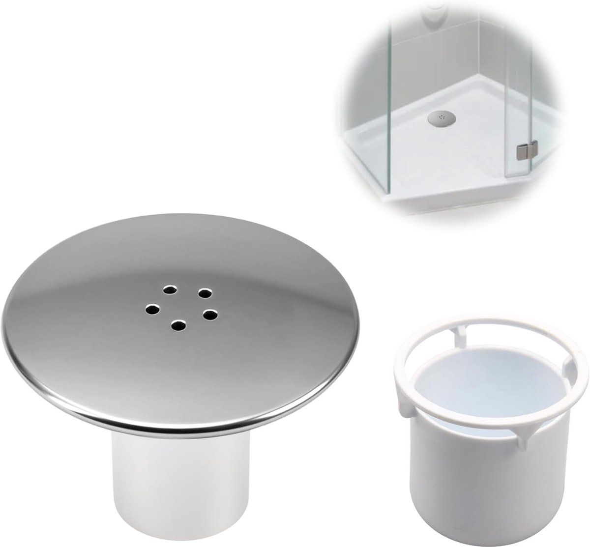 90 mm/115 mm, afvoerdeksel douche, doucheafvoerafdekking voor afvoergarnituur, afdekking met haarvanger, afvoerdeksel, reserveonderdeel voor doucheval, wit