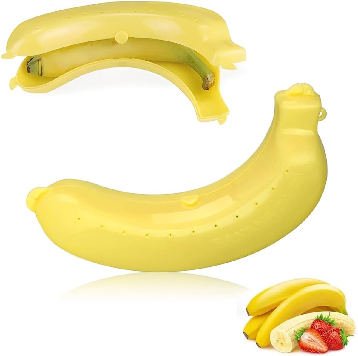 bananenhouder, bananenhouder, meeneemcontainer, bananenbescherming, voedselcontainer, lunchbox, geel