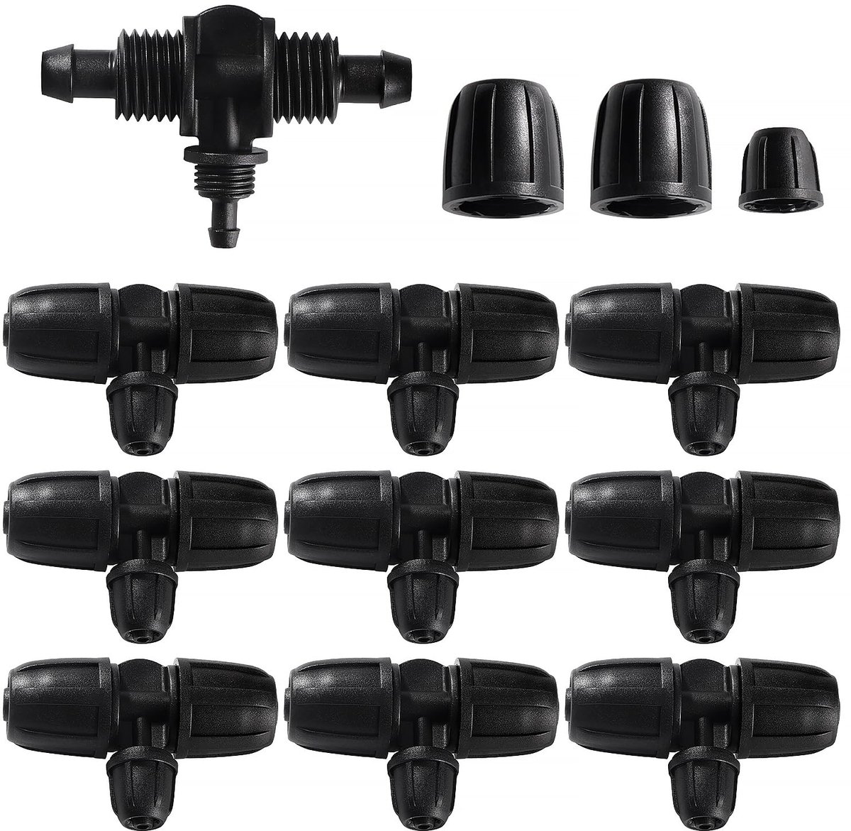 10 Stuks Barbed Tee Connector voor Druppelirrigatie, 3-Weg Anti-Drop 8/12 mm tot 4/7 mm Irrigatie Buis Fitting, Druppelirrigatiefittingen, Landbouwbedrijf, Tuin