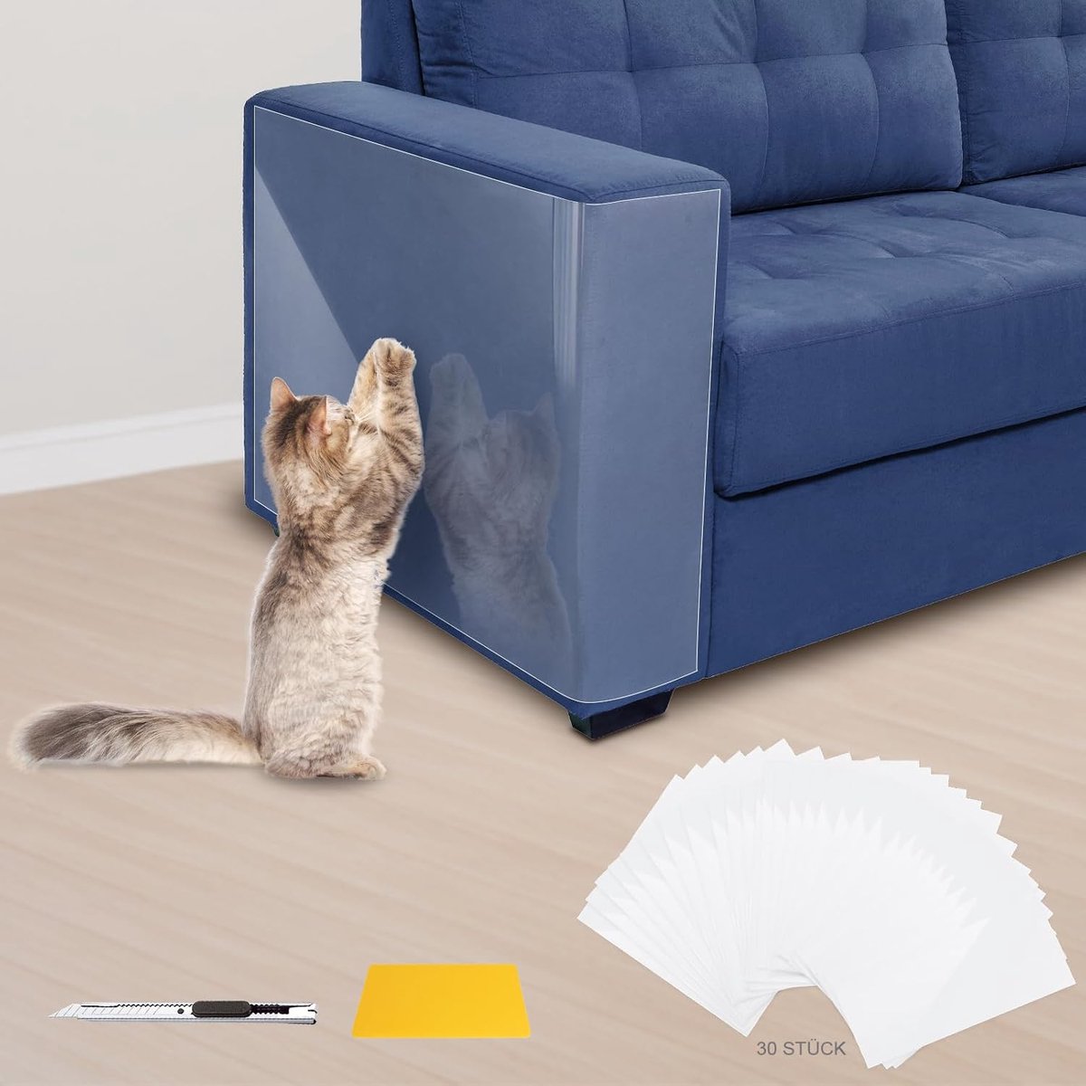 Krasfolie voor katten, zelfklevend, krasbescherming voor bank, kat, transparant, krasbescherming voor katten, meubels, bank, deur, muur, bescherming (43 x 30,5 cm, 12 stuks, 43 x 25,4 cm, 12