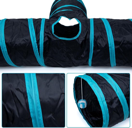 speelgoed, tunnel, opvouwbaar, kattenspeelgoed voor kittens, puppy's, hazen, binnen en buiten (zwart 3-weg cat tunnel) — afbeelding 3