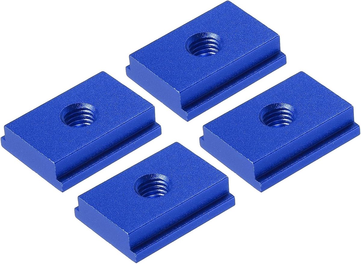 METERXITY Aluminium t-track (4 stuks, 1,2 inch, M8, blauw) - T-schuifregelaar voor T-sleuf verstekschuif, dubbelgesneden en voorgeboorde montagegaten, toepassen op houtbewerking/armaturen/Crosscut