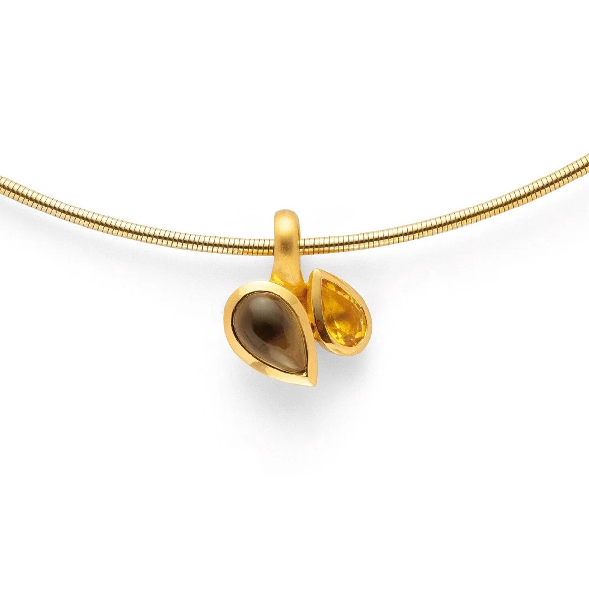 Bastian - 925 Sterling Zilveren Vergulde Hanger - Rozenkwarts (0,84 ct) en Citrien (0,38 ct) - Verguld Collier 1,2 mm / 45 cm