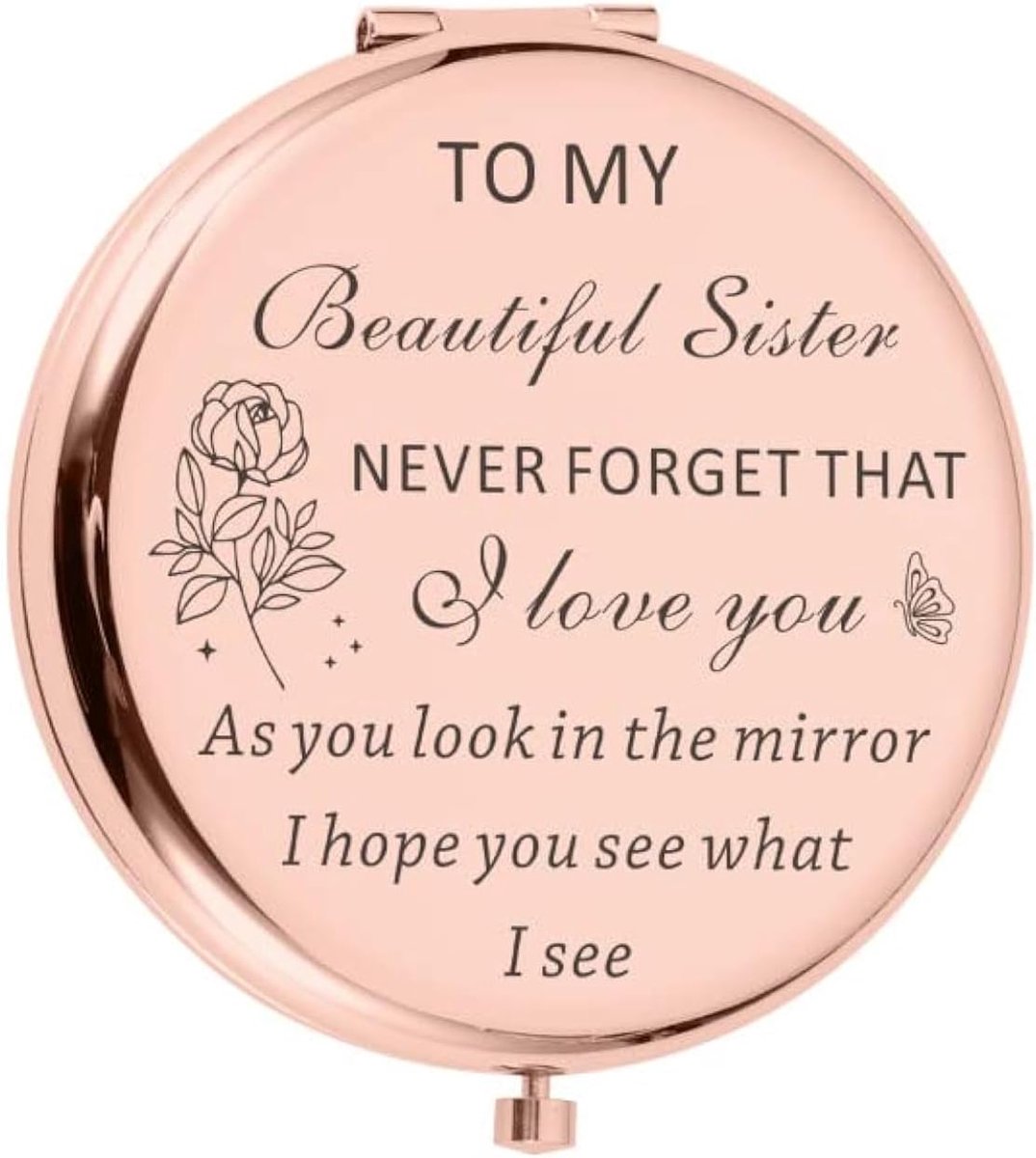 Compact spiegeltje voor zus - Gegraveerd met inspirerende tekst - Perfect cadeau voor verjaardag of speciale gelegenheid