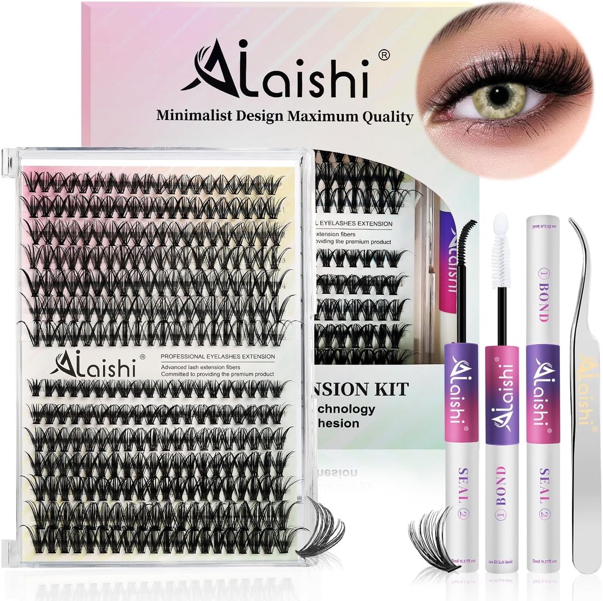 SnelShoppen - Eyelash Extensions Cluster Wimpers Kit - 280 Stuks Fluffy D Krul Individuele Valse Wimpers - Zelfklevend Waterdicht met Hechtmiddel & Se