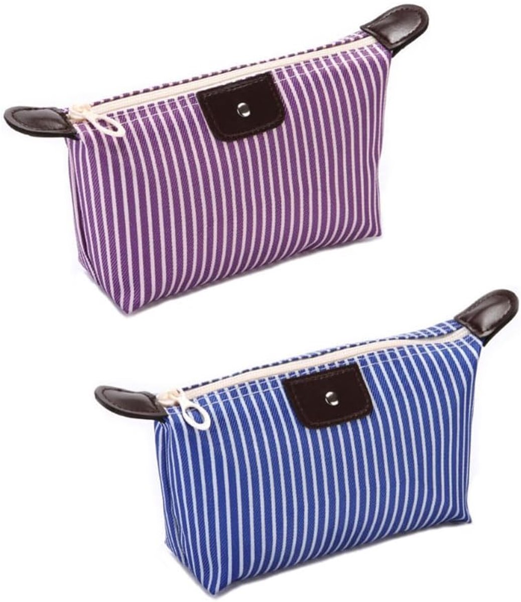 SnelShoppen - 2 Stuks Make-up Tas Mini met Rits - Cosmetica Organizer voor Vrouwen - Kleine Toilettas - Waterdichte Opbergtas voor Reizen - Blauw en P