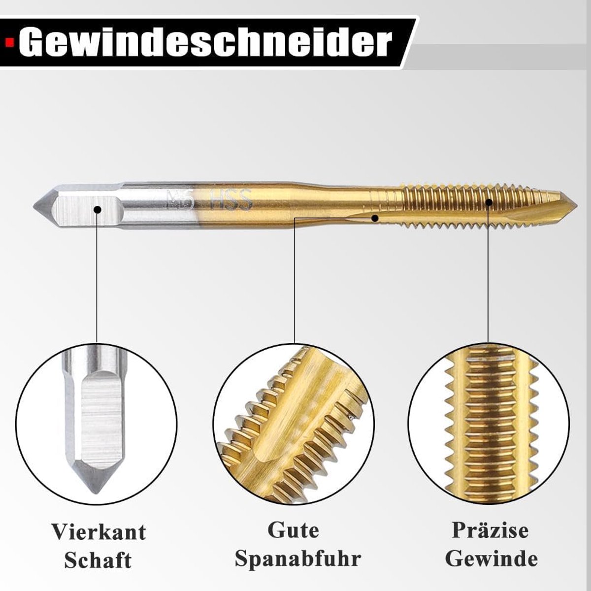 Gewindeschneider Bit Set, M3 M4 M5 M6 M8 HSS Titan Gewindebohrer Bit Set, Metrisch Gewinde Einschnittgewindebohrer Fertigschneider Bit voor het snijden van draad, 5 stuks