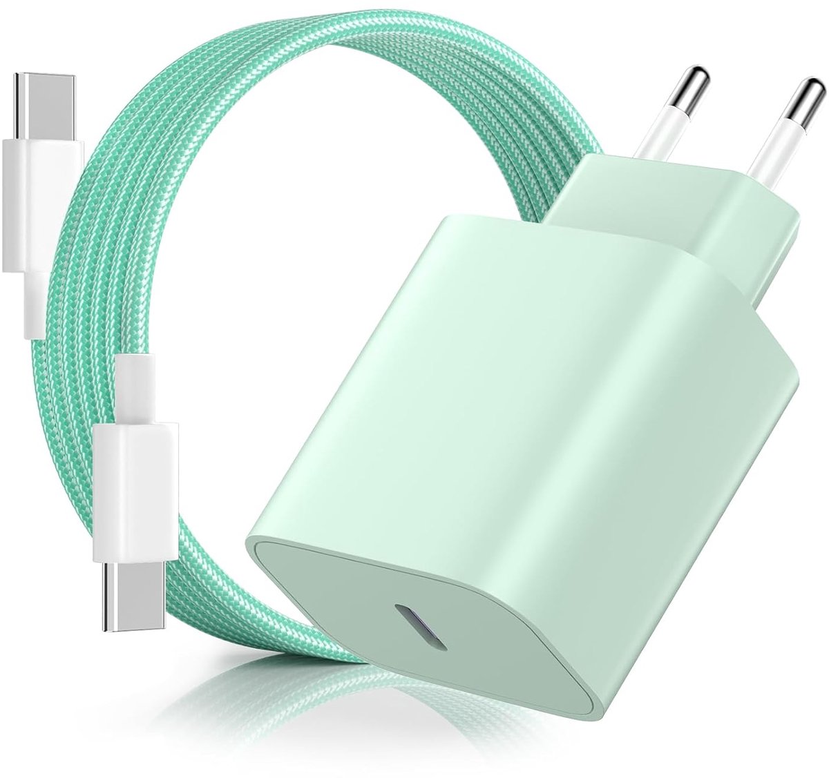 20W USB C Snellader Oplaadkabel voor iPhone 16 15, PD3.0 USB C Voeding Stekker Power Adapter met 2m Type C Oplaadkabel voor Phone 16/16 Pro/16 Pro Max/16 Plus/15 Pro/15 Pro Max/15 Plus - Groen