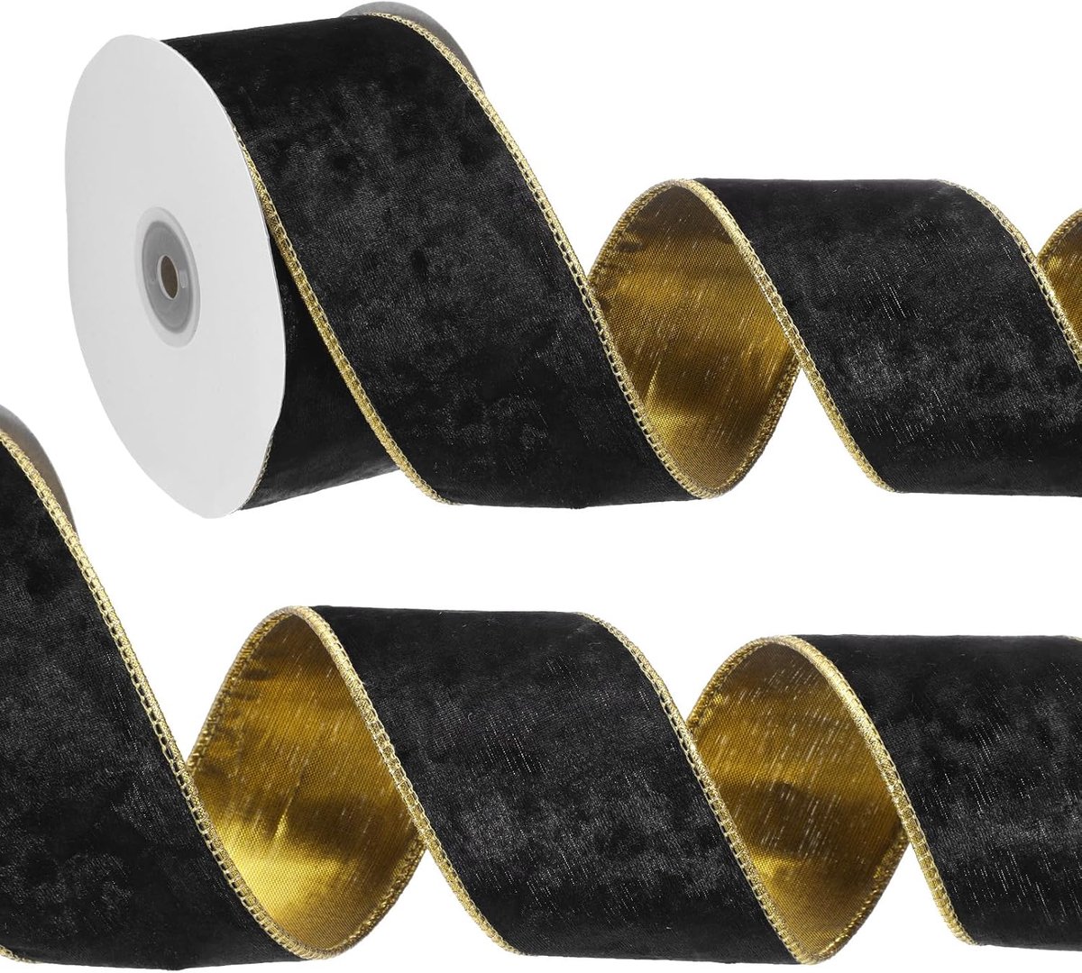 Fluwelen lint met draad van 6 cm x 10 m, fluweelachtig goud verpletterde linten enkelzijdige geschenkverpakkingsband voor ambachten, strik, kransen, kerstbomen, boomdecoraties, zwart
